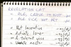 [IMG: Revelation Cat beers anagrammed]